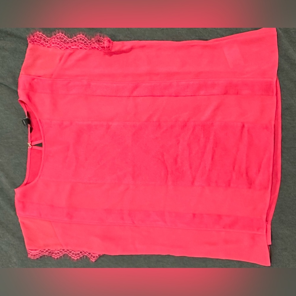 Express Pink Satin Stripe Lace Sleeve Top